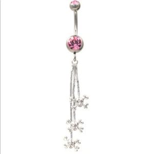 Pink skull dangle belly ring